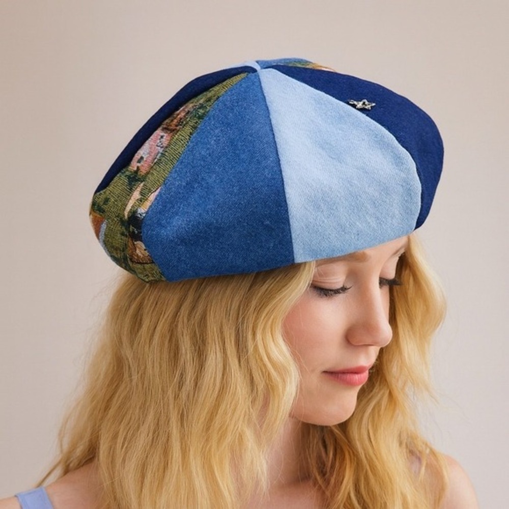 Vintage style Art‎ Beret Patchwork Design 25cm (9.8") Diameter Painter Hat Women